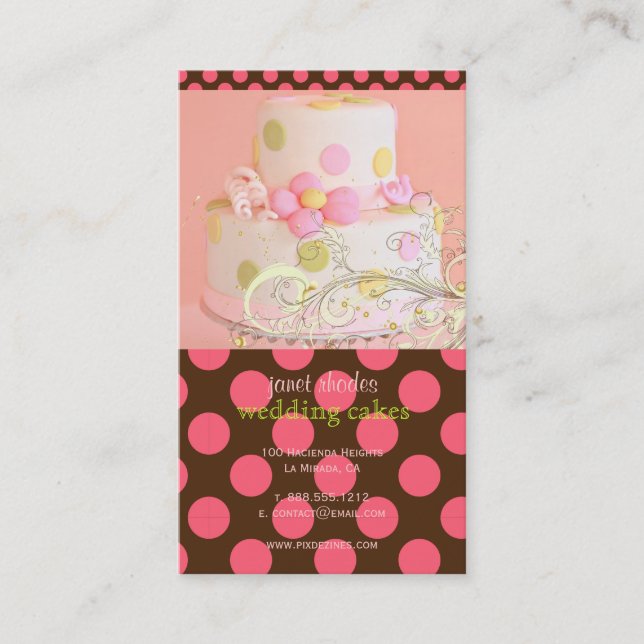 Pink polka dots and Chocolate Bakery/pâtisserie Business Card (Front)