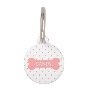 Pink Polka Dots And Dog Bone & Custom Pet Info Tag