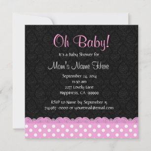 Pink Polka Dots and Lace Girl Baby Shower Invitation