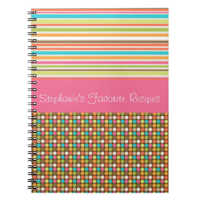 Pink Polka Dots and Stripes Personalised Notebook (Front)