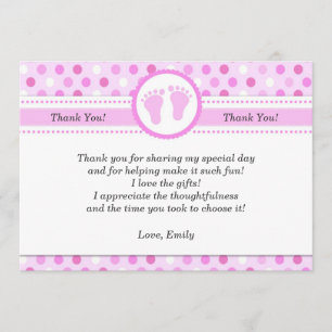 Pink Polka Dots Baby Girl Shower Thank You Card