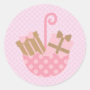 Pink Polka Dots Baby or Bridal Shower Stickers
