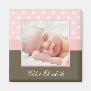 Pink Polka Dots Baby Photo Frame Magnet