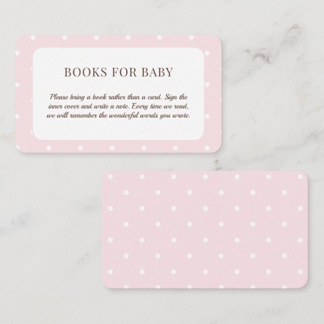 Pink Polka Dots Baby Shower Books For Baby Enclosure Card (Front/Back)