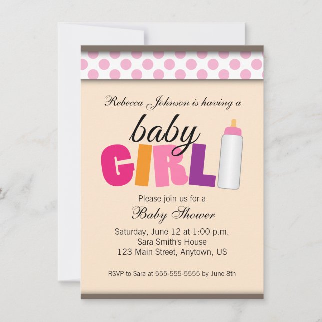 Pink Polka Dots Baby Shower Girl Invitation (Front)