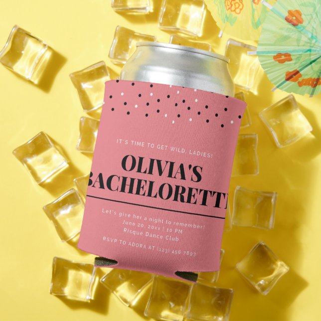 Pink Polka Dots Bachelorette Party Invitation  Can Cooler (In Situ Summer)