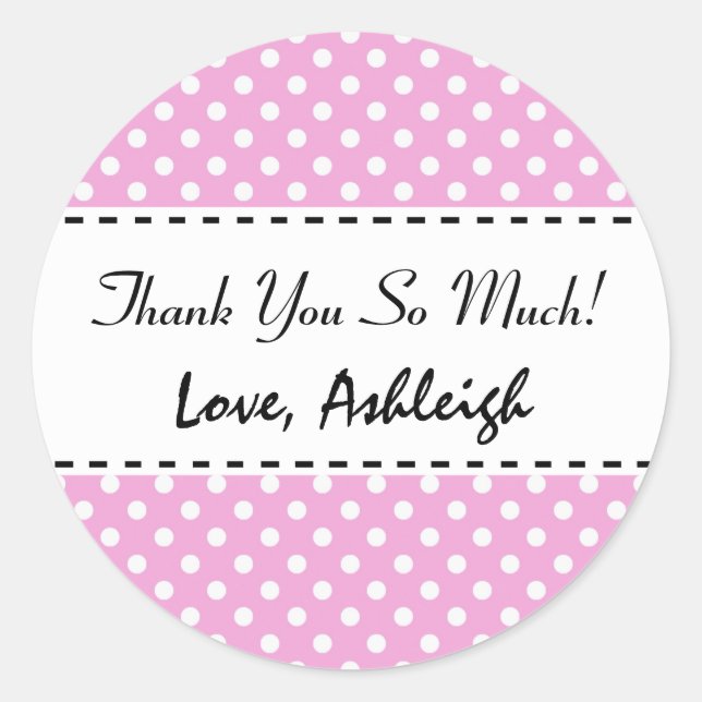 Pink Polka Dots Bachelorette Thank You V05 Classic Round Sticker (Front)