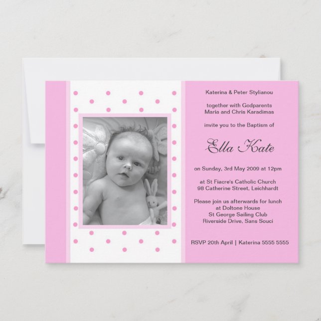 Pink Polka Dots Baptism Invitations (Front)