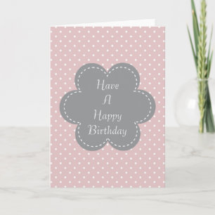 Pink Polka Dots Birthday Grey Flower Card