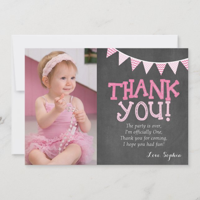 Pink Polka Dots Birthday Thank You Card (Front)