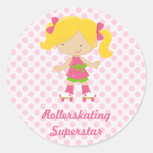 Pink Polka Dots Blonde Rollerskating Superstar Sti Classic Round Sticker