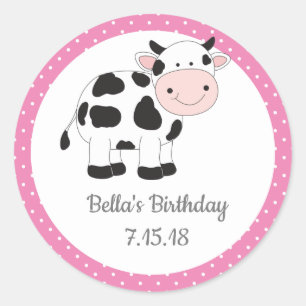Pink Polka Dots Cowgirl Birthday Stickers