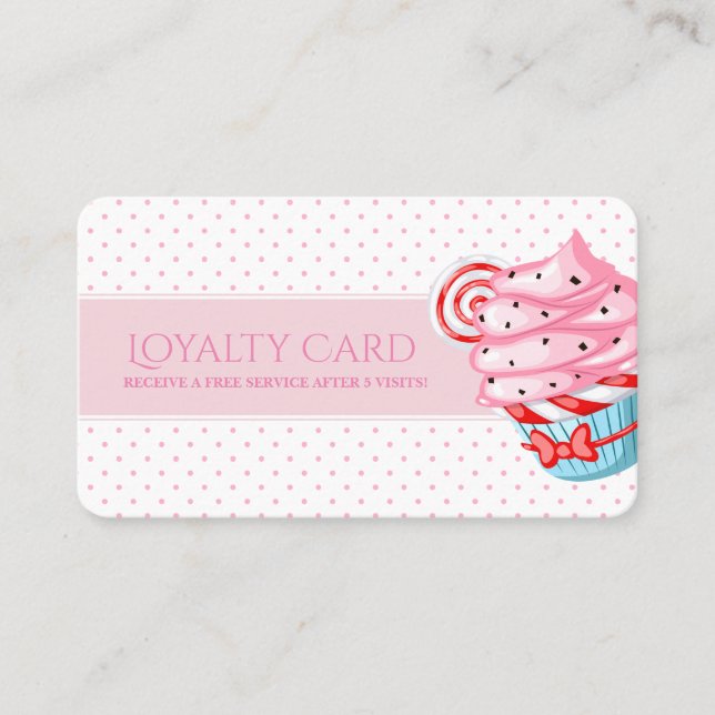 Pink polka dots cupcake cute loyalty card (Front)
