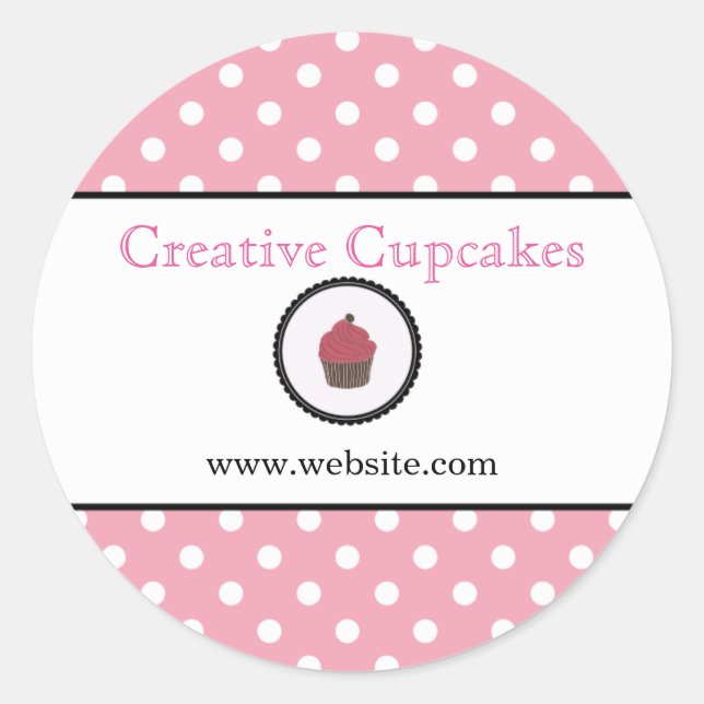 Pink Polka dots Cupcakes Cute Bakery Product Label (Front)