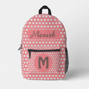 Pink Polka Dots Design Personalised Name Initial Printed Backpack