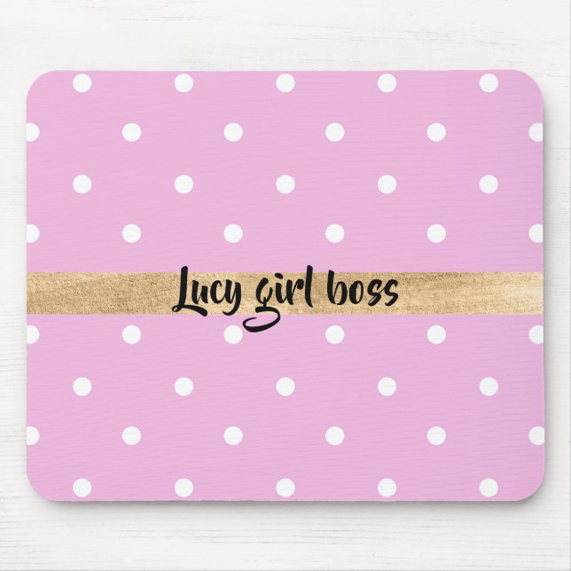 pink polka dots editable personalisation mouse mat (Front)