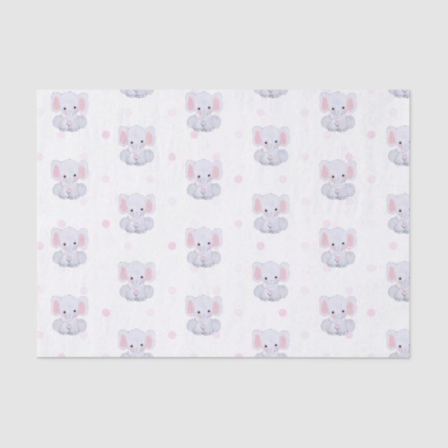 Pink Polka Dots Elephant Tissue Paper (Front)