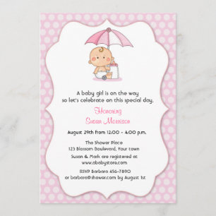 Pink Polka Dots Girl Shower Invitation