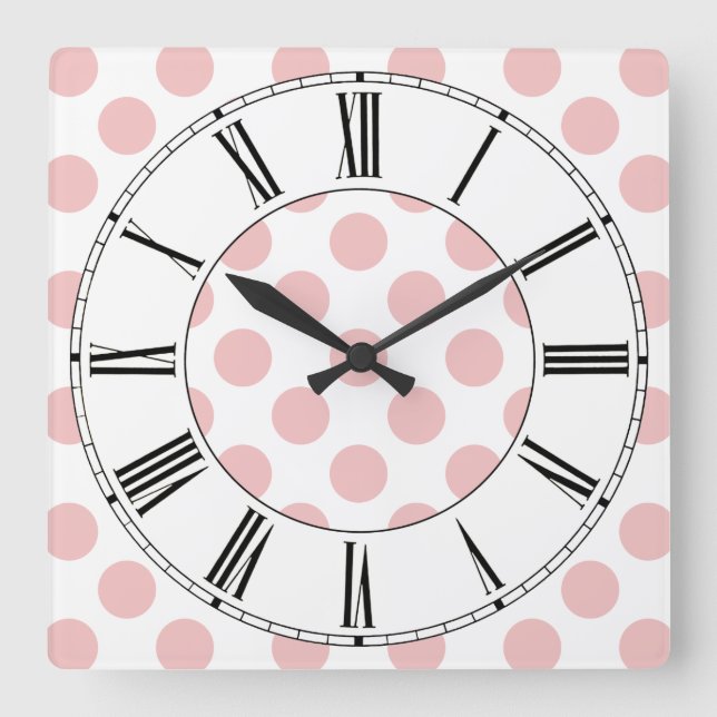 Pink Polka Dots Girly Square Wall Clock (Front)