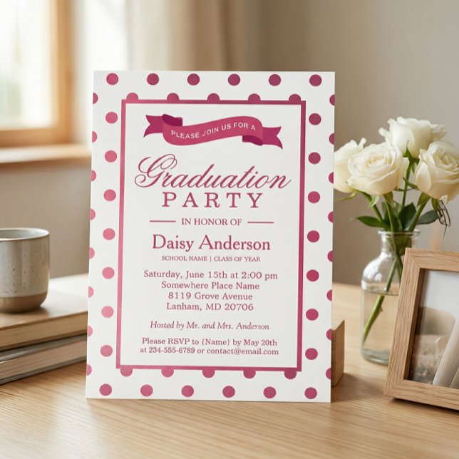 Pink Polka Dots Grad Graduation Party Invite (Creator Uploaded)