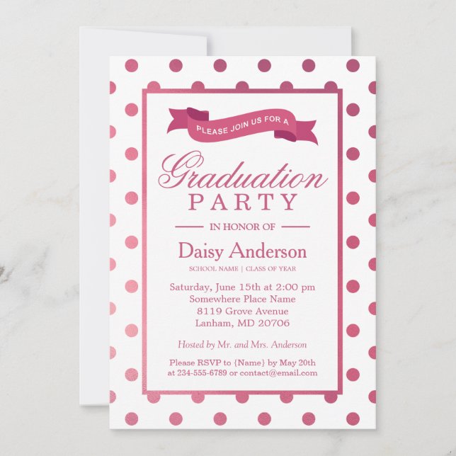 Pink Polka Dots Grad Graduation Party Invite (Front)