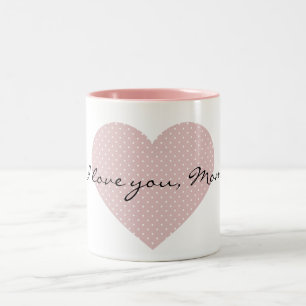 Pink Polka Dots Heart Two-Tone Coffee Mug