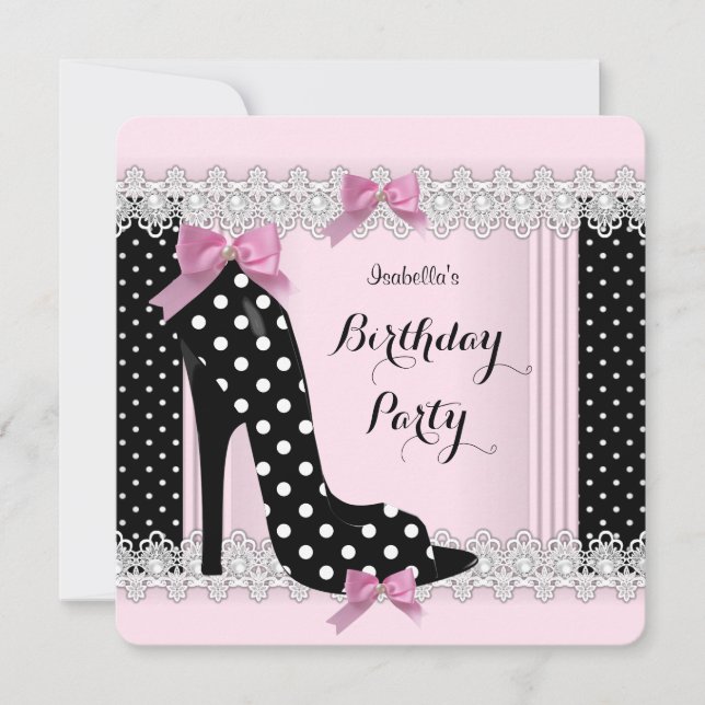 Pink Polka Dots High Heel Birthday Party Invitation (Front)