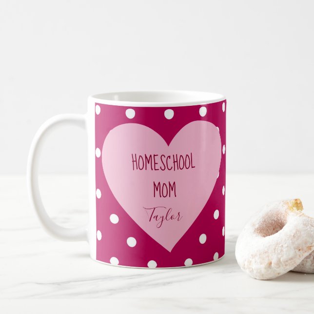 Pink Polka Dots Homeschool Mum Heart Coffee Mug (With Donut)