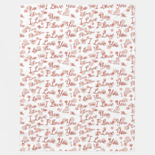 Pink Polka Dots I Love You  Fleece Blanket