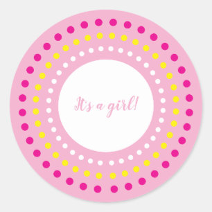 Pink Polka Dots "It's a Girl!" Gender Reveal Classic Round Sticker