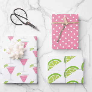 Pink Polka Dots Lime Cocktail Gift Wrap Sheets