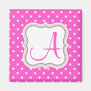 Pink polka dots monogram initial name glamour magnet