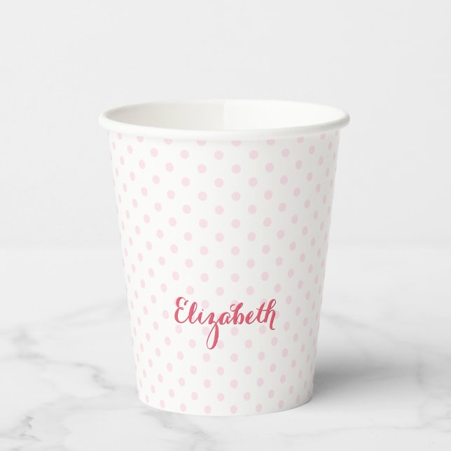 Pink Polka Dots Monogram Kids Girls Birthday Party Paper Cups (Left)
