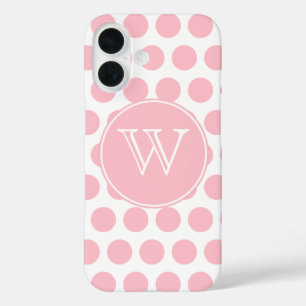 Pink Polka Dots Monogrammed iPhone 16 Case