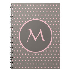 Pink polka dots monogrammed gray notebook