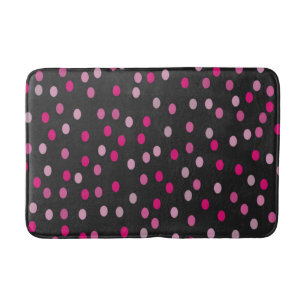 Pink Polka Dots on Black  Bath Mat