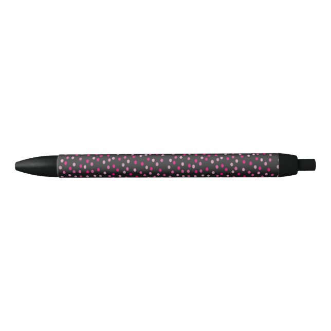 Pink Polka Dots on Black  Black Ink Pen (Front)