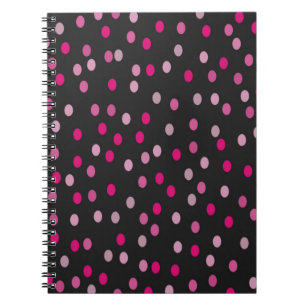 Pink Polka Dots on Black  Notebook
