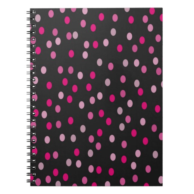 Pink Polka Dots on Black  Notebook (Front)