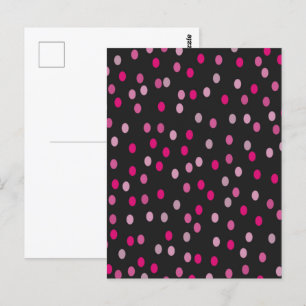 Pink Polka Dots on Black Postcard