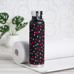 Pink Polka Dots on Black  Water Bottle