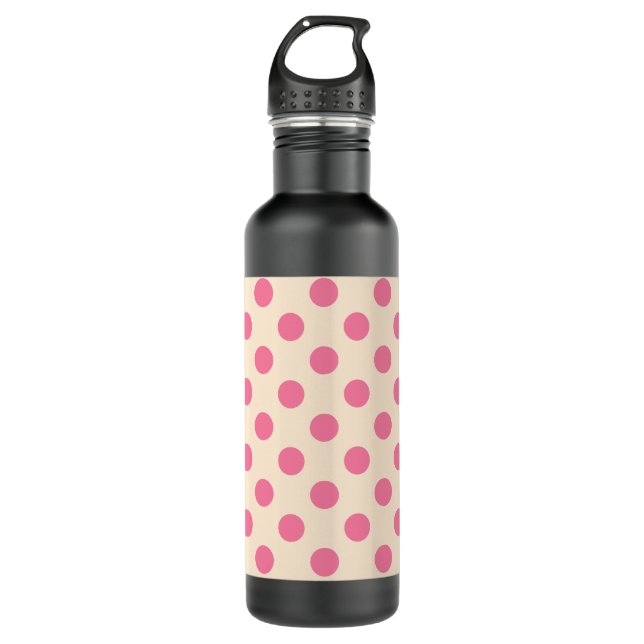 Pink polka dots on cream 710 ml water bottle (Front)