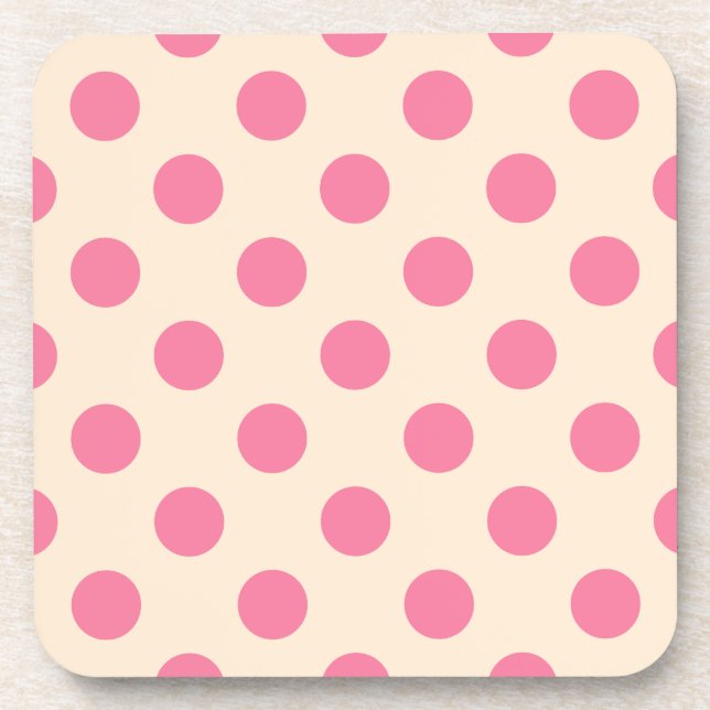 Pink polka dots on cream coaster (Front)