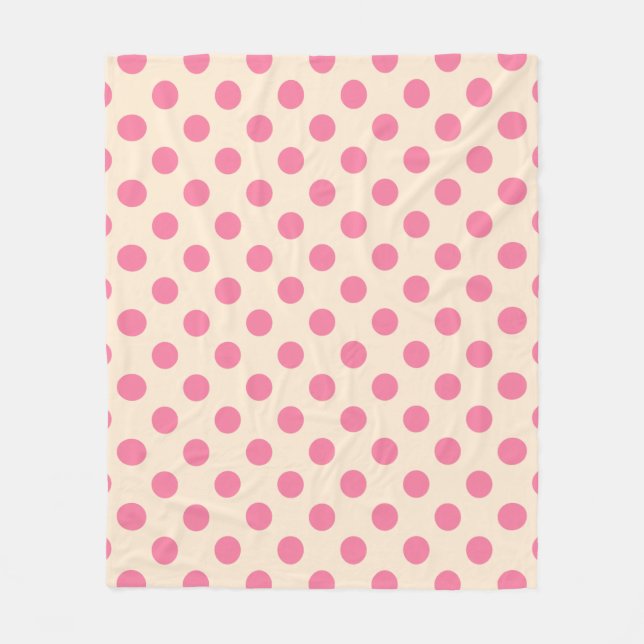 Pink polka dots on cream fleece blanket (Front)