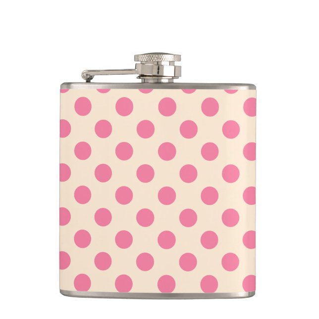Pink polka dots on cream hip flask (Front)