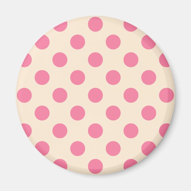 Pink polka dots on cream magnet (Front)