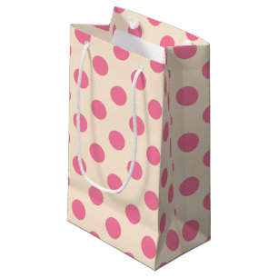 Pink polka dots on cream small gift bag