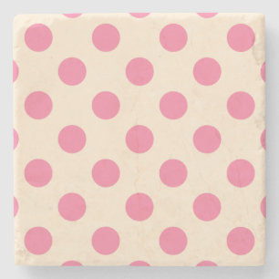 Pink polka dots on cream stone coaster