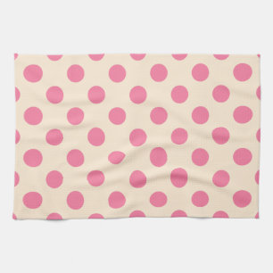 Pink polka dots on cream tea towel