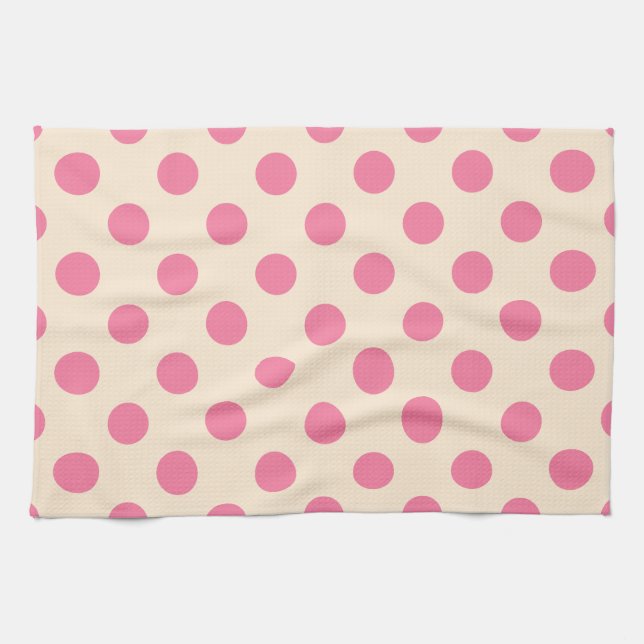 Pink polka dots on cream tea towel (Horizontal)